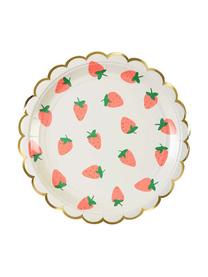 Platos de papel Strawberry, 8 uds., Papel, foliert, Blanco, rosa, verde, Ø 20 x Al 1 cm