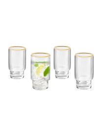 Vasos artesanales con relieve Minna, 4 uds., Vidrio soplado artesanalmente, Transparente, dorado, Ø 8 x Al 14 cm