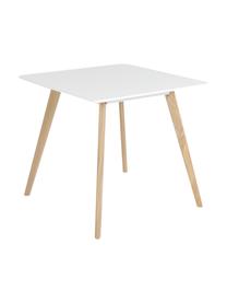 Mesa de comedor pequeña Flamy, Tablero: fibras de densidad media , Patas: madera de roble aceitada, Blanco, roble, An 80 x F 80 cm