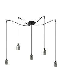 Retro hanglamp Uno, Fitting: vernikkeld metaal, Zwart, nikkelkleurig, 54 x 141 cm