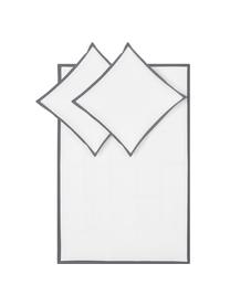 Pościel z perkalu z lamówką Joanna, Biały, szary, 240 x 220 cm + 2 poduszki 80 x 80 cm