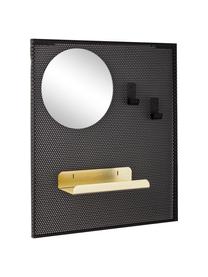 Kleine Wandgarderobe Metric mit Schlüsselablage, Spiegelfläche: Spiegelglas, Schwarz, 40 x 46 cm