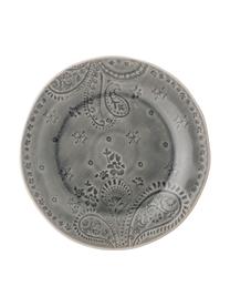 Assiette plate ethnique émail craquelé Rani, Gris