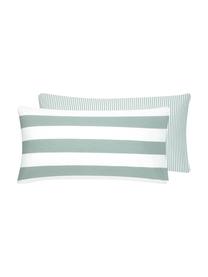 Funda de almohada doble cara de algodón a rayas Lorena, Verde salvia, blanco, An 45 x L 85 cm