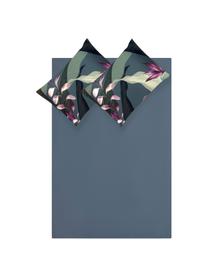 Set lenzuola in raso di cotone blu scuro Flora, Multicolore, grigio, 240 x 300 cm + 2 federe 50 x 80 cm