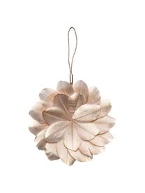 Adornos navideños Juju, 2 uds., Flor: plumas teñidas, Ojal: metal, Dorado, marrón, Ø 12 x Fondo 1 cm