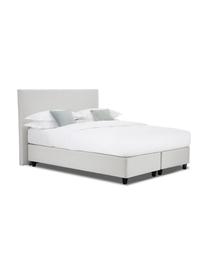 Premium boxspring bed Eliza in lichtgrijs, Matras: 5-zones pocketvering, Poten: massief gelakt berkenhout, Geweven stof lichtgrijs, 140 x 200 cm, hardheidsgraad 2