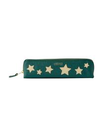 Stifte-Etui Stars, Kunstleder, Beige, Grün, Goldfarben, 21 x 6 cm