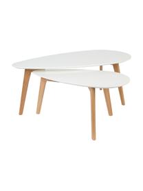 Ovales Couchtisch-Set Nordic, 2-tlg., Beine: Massives Eichenholz Da Na, Holz, weiss lackiert, Set mit verschiedenen Grössen