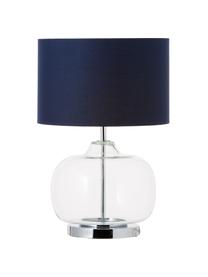 Lampada da tavolo in vetro trasparente Amelia, Base della lampada: vetro, Paralume: cotone, Blu scuro, Ø 28 x Alt. 41 cm