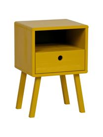 Comodino in giallo senape con cassetto Sammie, Legno di pino spazzolato e verniciato, Giallo senape, Larg. 35 x Alt. 53 cm