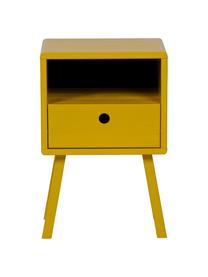 Comodino in giallo senape con cassetto Sammie, Legno di pino spazzolato e verniciato, Giallo senape, Larg. 35 x Alt. 53 cm