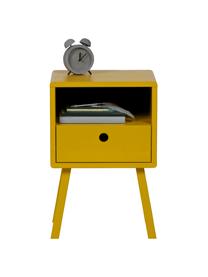 Comodino in giallo senape con cassetto Sammie, Legno di pino spazzolato e verniciato, Giallo senape, Larg. 35 x Alt. 53 cm