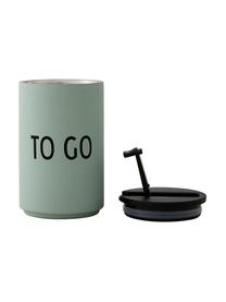 Design coffee-to-go-beker Favourite TO GO met opschrift, Gecoat edelstaal, Grijsgroen, zwart, Ø 8 x H 13 cm