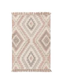 Tapis bohème en laine rose gris Wanda, Rose, gris, crème