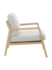 Fauteuil Becky van eikenhout, Bekleding: 54% polyester, 46% acryl, Frame: massief eikenhout, Bouclé zwart wit, zwart, B 73 x H 71 cm