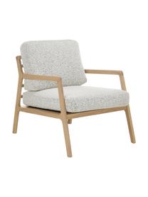 Fauteuil Becky van eikenhout, Bekleding: 54% polyester, 46% acryl, Frame: massief eikenhout, Bouclé zwart wit, zwart, B 73 x H 71 cm