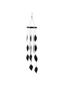 Campanilla de viento Leaves, Aluminio, metal, madera, Negro, Ø 11 x Al 65 cm