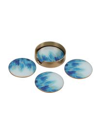 Glas onderzetter Stardust in aquarellook, 4 stuks, Houder: gecoat metaal, Blauw, wit, Ø 11 cm