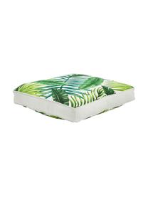 Coussin de chaise imprimé feuilles Jonna, Vert, blanc crème