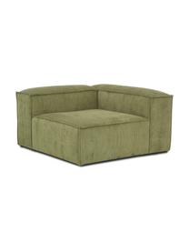 Modulo angolare in velluto a coste Lennon, Rivestimento: velluto a coste (92% poli, Struttura: legno di pino massiccio, , Piedini: plastica, Velluto a coste verde oliva, Larg. 119 x Prof. 119 cm, angolo a sinistra