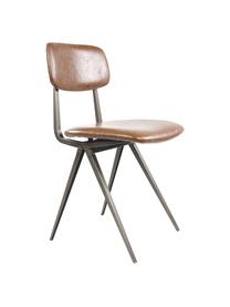 Stoelen Arthur, 2 stuks, Frame: donker onbewerkt metaal, Bekleding: polyurethaan (imitatielee, Bruin, B 42 x D 44 cm