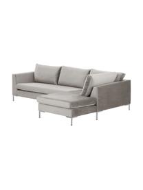 Samt-Ecksofa Luna, Bezug: Samt (Polyester) 80.000 S, Gestell: Massives Buchenholz, Füße: Metall, galvanisiert, Samt Beige, Silber, B 280 x T 184 cm