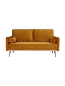 Samt-Sofa Saint (2-Sitzer) in Senfgelb mit Eichenholz-Füssen, Bezug: Samt (Polyester) Der hoch, Gestell: Massives Eichenholz, Span, Samt Senfgelb, B 169 x T 87 cm