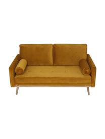 Samt-Sofa Saint (2-Sitzer) in Senfgelb mit Eichenholz-Füssen, Bezug: Samt (Polyester) Der hoch, Gestell: Massives Eichenholz, Span, Samt Senfgelb, B 169 x T 87 cm