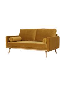 Samt-Sofa Saint (2-Sitzer) in Senfgelb mit Eichenholz-Füßen, Bezug: Samt (Polyester) Der hoch, Gestell: Massives Eichenholz, Span, Samt Senfgelb, B 169 x T 87 cm