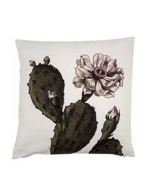 Oboustranný polštář s květem kaktusu Desert Bloom, s výplní, Bílá, tmavě zelená, světle růžová, Š 45 cm, D 45 cm