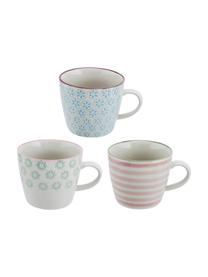 Handbemalte Tassen Patrizia mit verspieltem Muster, 3er-Set, Steingut, Cremeweiß, Grün, Rot, Blau, Ø 10 x H 8 cm, 300 ml