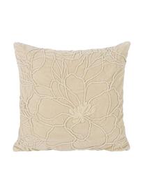 Samt-Kissen Flower mit Struktur-Muster und Stickerei, mit Inlett, Bezug: Polyestersamt, Beige, 45 x 45 cm