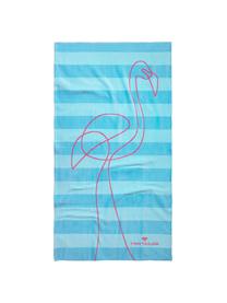 Ręcznik plażowy Flamingo, Odcienie niebieskiego, blady różowy, S 85 x D 160 cm