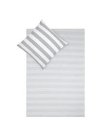 Oboustranné pruhované povlečení z bavlny Lorena, Bílá, světle šedá, 200 x 200 cm + 2 polštáře 80 x 80 cm