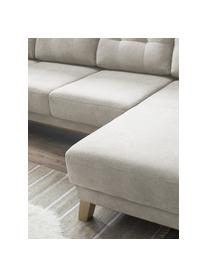 Sofá cama rinconero grande de tercipelo Balio, con espacio de almacenamiento, Tapizado: 100% terciopelo de poliés, Patas: plástico, Beige, marrón, An 310 x F 192 cm