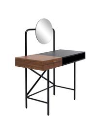 Toaletní stolek s úložným prostorem a zrcadlem v retro stylu Verity, černá, hnědá, zrcadlové sklo, zlatá, Š 102 cm, V 115 cm