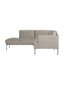Divano angolare in velluto Fluente, Rivestimento: velluto (copertura in pol, Struttura: legno di pino massiccio, , Piedini: metallo verniciato a polv, Velluto greige, Larg. 221 x Prof. 200 cm, chaise longue a sinistra