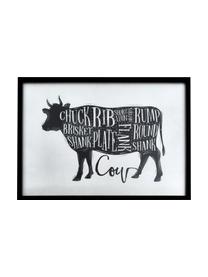 Gerahmter Kunstdruck Cow, Rahmen: Eukalyptusholz, Mitteldic, Schwarz, Weiss, 50 x 70 cm
