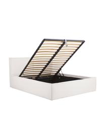 Cama tapizada Dream, con espacio de almacenamiento, Tapizado: poliéster (texturizado) A, Estructura: madera de pino maciza con, Tejido greige, An 200 x L 200 cm