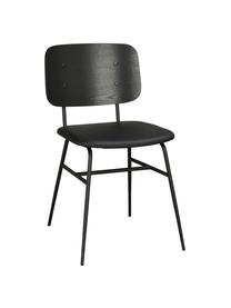 Brent houten stoel met gestoffeerde zitting, Zitvlak: kunstleer (polyurethaan), Frame: gelakt metaal, Mat zwart, B 47 x D 57 cm