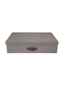 Caja Jakob II, Caja: cartón con textura de lin, Asa: cuero, Gris, An 43 x Al 11 cm