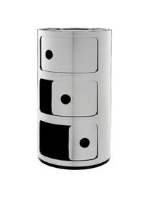 Design Container Componibili, 3 Elemente, Kunststoff (ABS), lackiert, Greenguard-zertifiziert, Chromfarben, glänzend, Ø 32 x H 59 cm