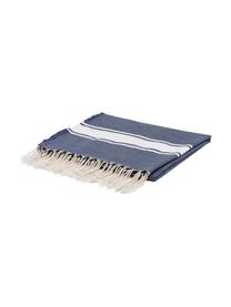 Tovaglia a righe in cotone con frange St. Tropez, Cotone, Blu denim, bianco, Per 6-10 persone  (Larg.150 x Lung. 250 cm)