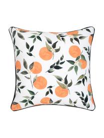 Housse de coussin en coton Larangina, Blanc, vert, orange Bordure passepoilée : gris foncé