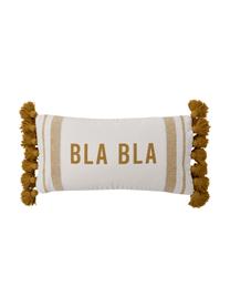 Funda de cojín de algodón reciclado con borlas Bla Bla, 100% algodón con certificado GRS, Blanco crema, amarillo, An 30 x L 60 cm