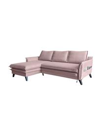 Divano letto angolare in tessuto rosa cipria con contenitore Charming Charlie, Rivestimento: 100% poliestere con sensa, Struttura: legno, truciolato, Rosa cipria, Larg. 228 x Prof. 150 cm