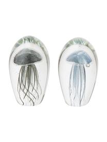 Decoratieve objectenset Medusa, 2-delig, Geverfd glas, Presse-papier: transparant. Kwallen: grijsblauw, zwart, Ø 8 x H 12 cm