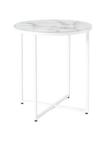 Mesa auxiliar redonda Antigua, tablero de vidrio en aspecto mármol, Tablero: vidrio estampado con aspe, Estructura: acero con pintura en polv, Blanco, Ø 45 x Al 50 cm