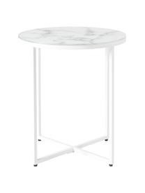 Mesa auxiliar redonda Antigua, tablero de vidrio en aspecto mármol, Tablero: vidrio estampado con aspe, Estructura: acero con pintura en polv, Blanco, Ø 45 x Al 50 cm